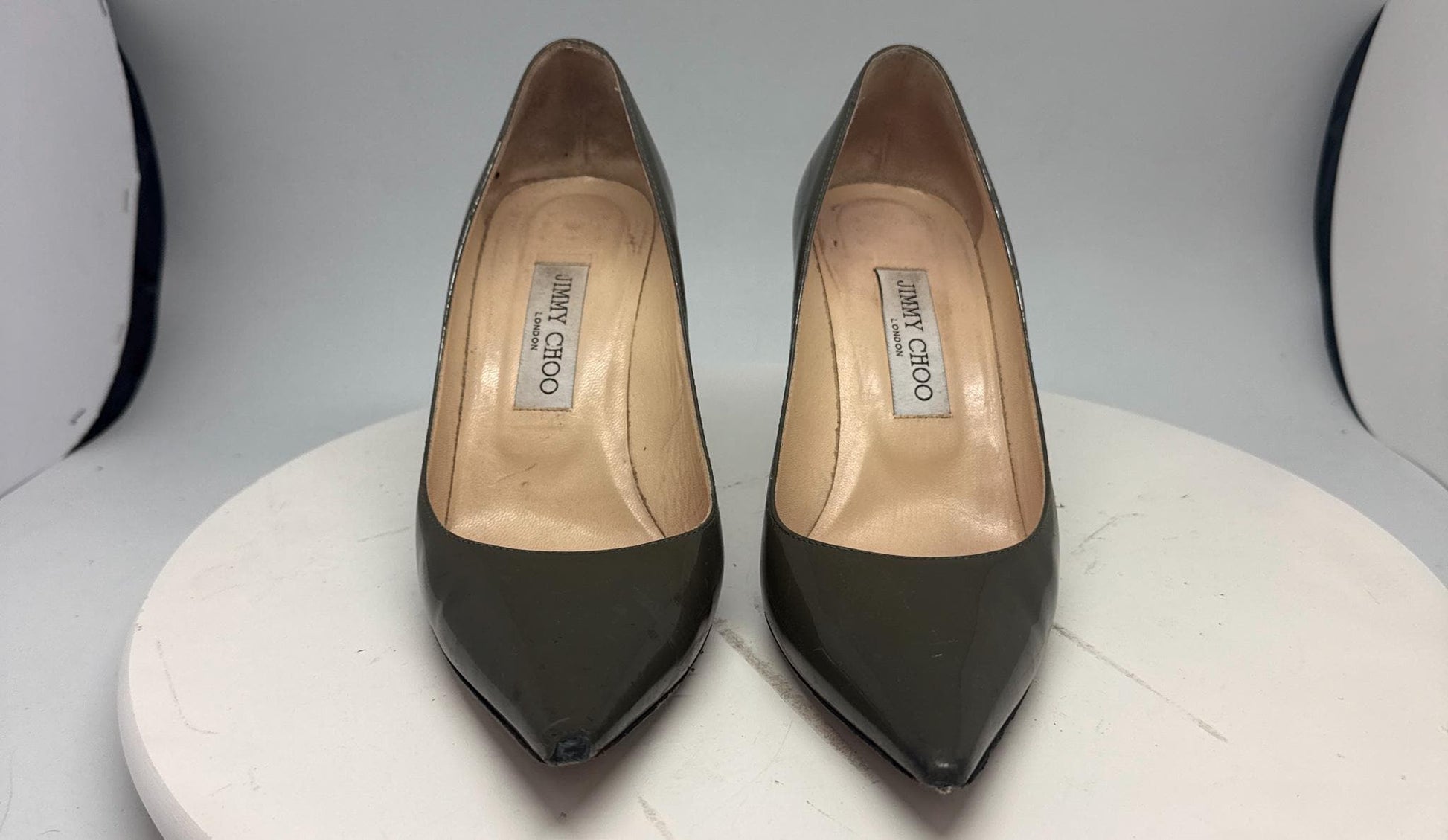 Olive Green Leather Heels by Jimmy Choo — additional view 8