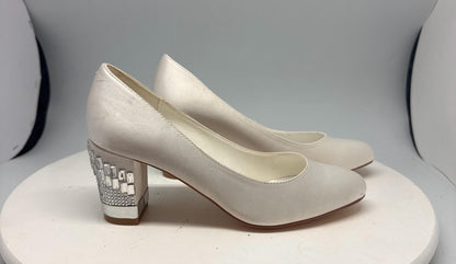 Ivory Satin Low Block Heel Wedding Shoes
