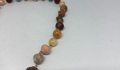 Vintage Multicolor Stone Mediterranean Necklace — fabric close-up