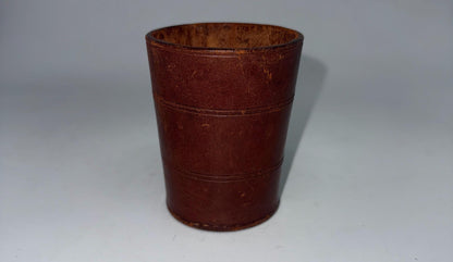 Vintage Brown Leather Cup, Masculine Decor — back view