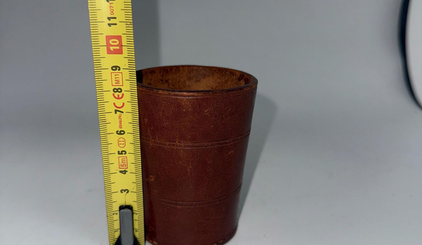 Vintage Brown Leather Cup, Masculine Decor — additional view 10