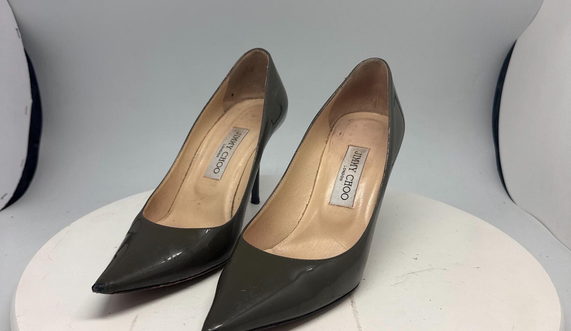 Olive Green Leather Heels by Jimmy Choo — detail