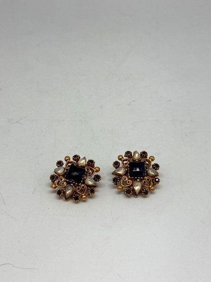 Signed Florenza Victorian Revival Clip-On Earrings — detail