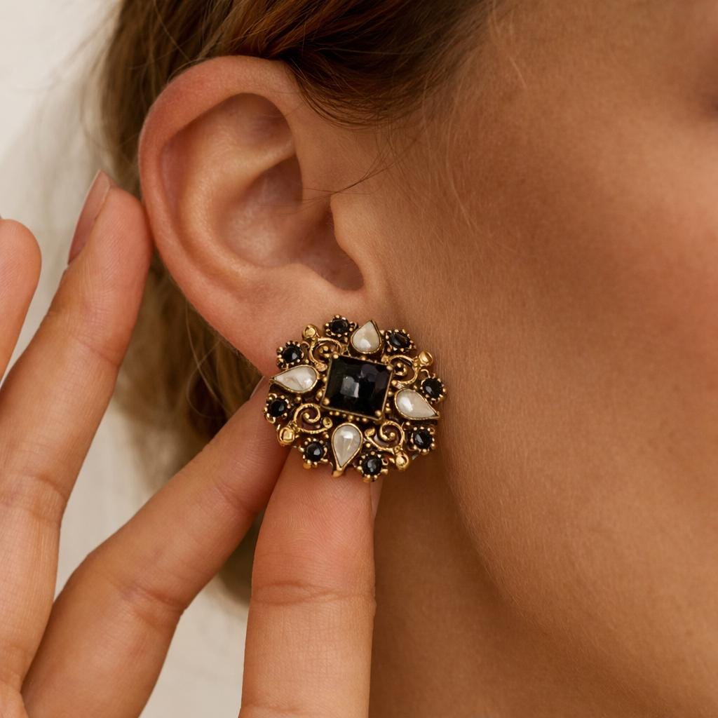 Signed Florenza Victorian Revival Clip-On Earrings