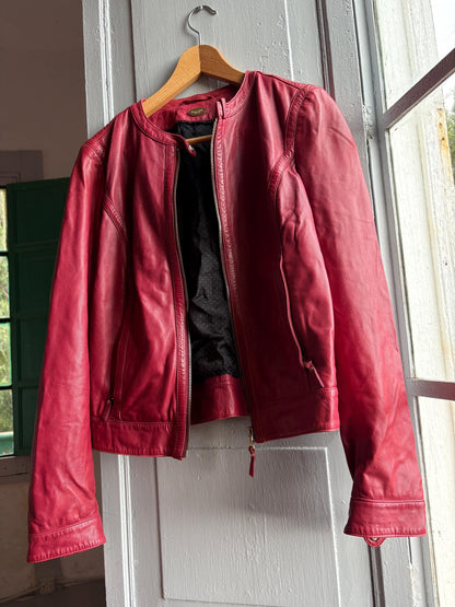 Burgundy Leather Minimalist Jacket for Women — additional view 6