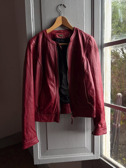 Burgundy Leather Minimalist Jacket for Women — additional view 7