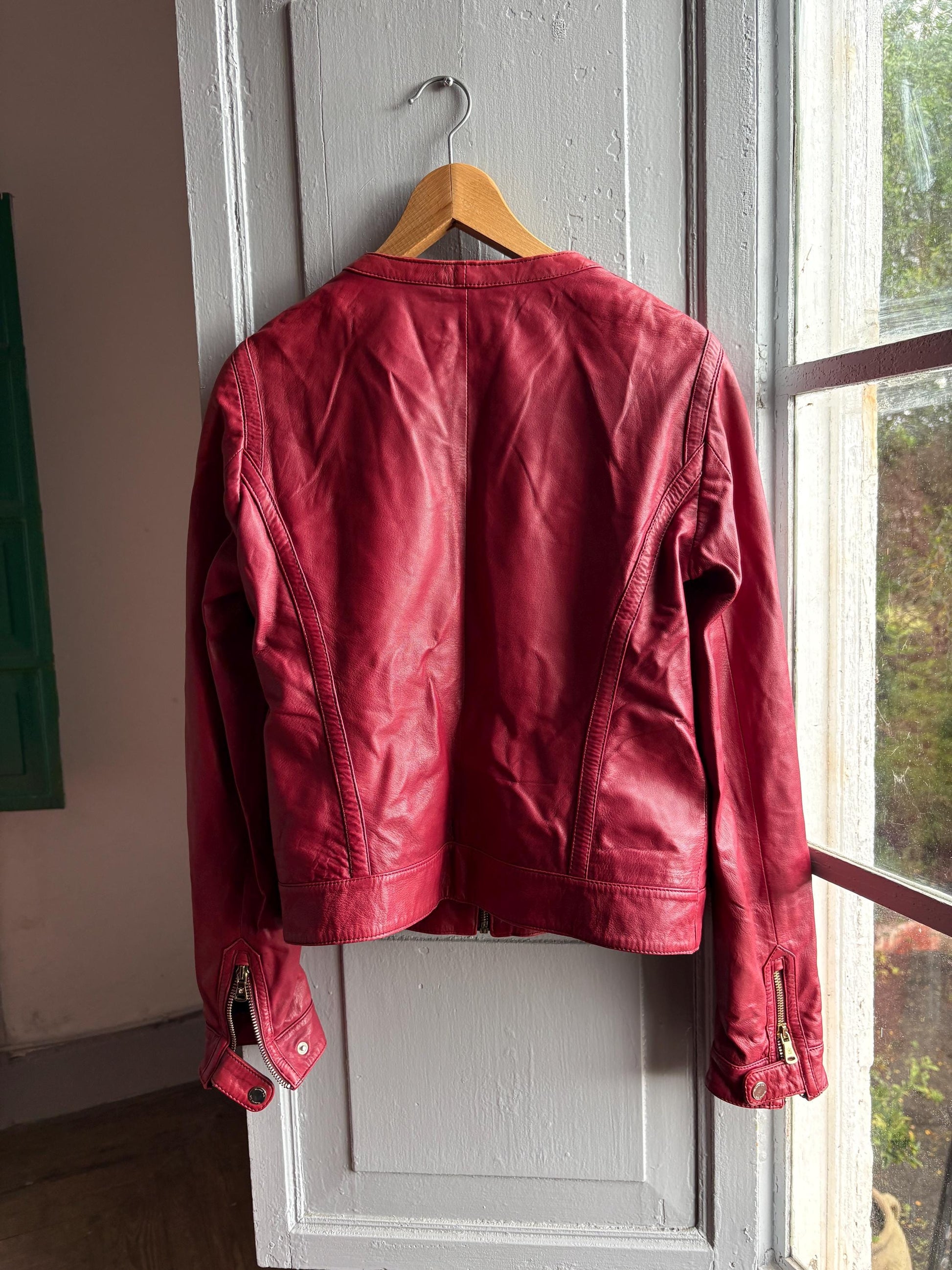 Burgundy Leather Minimalist Jacket for Women — additional view 8