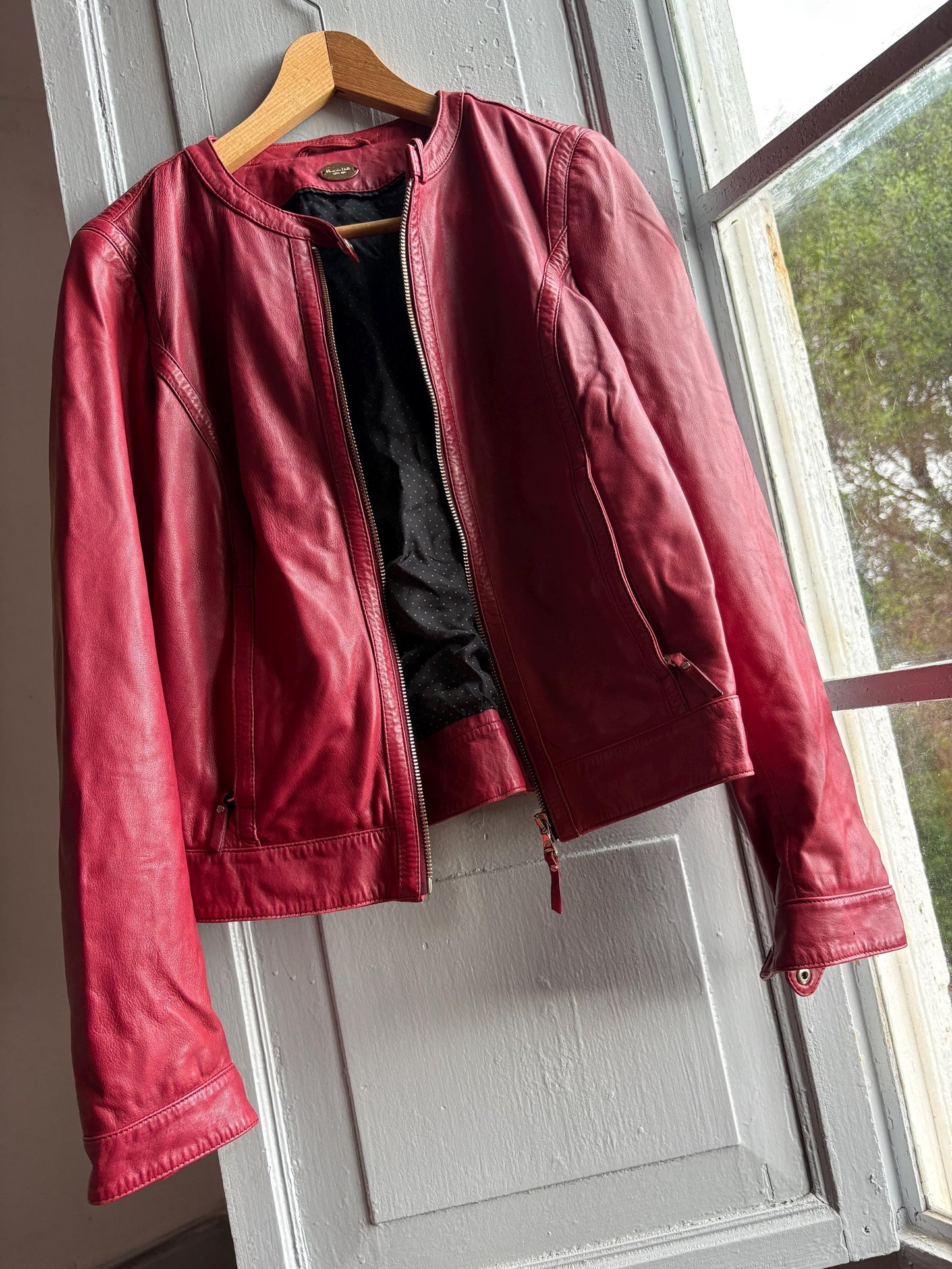 Burgundy Leather Minimalist Jacket for Women — additional view 9