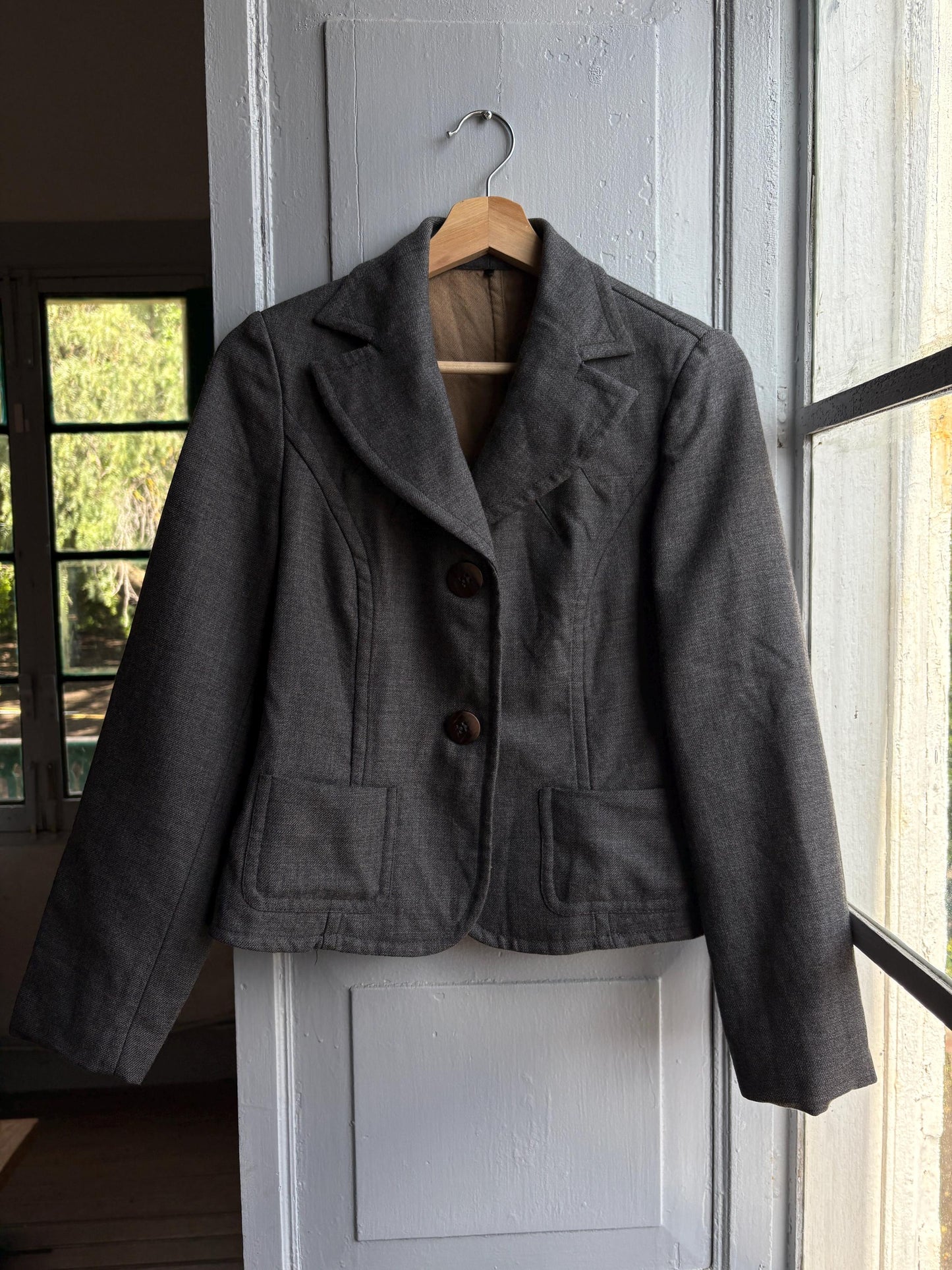 Tailored Grey Wool Blazer — back view