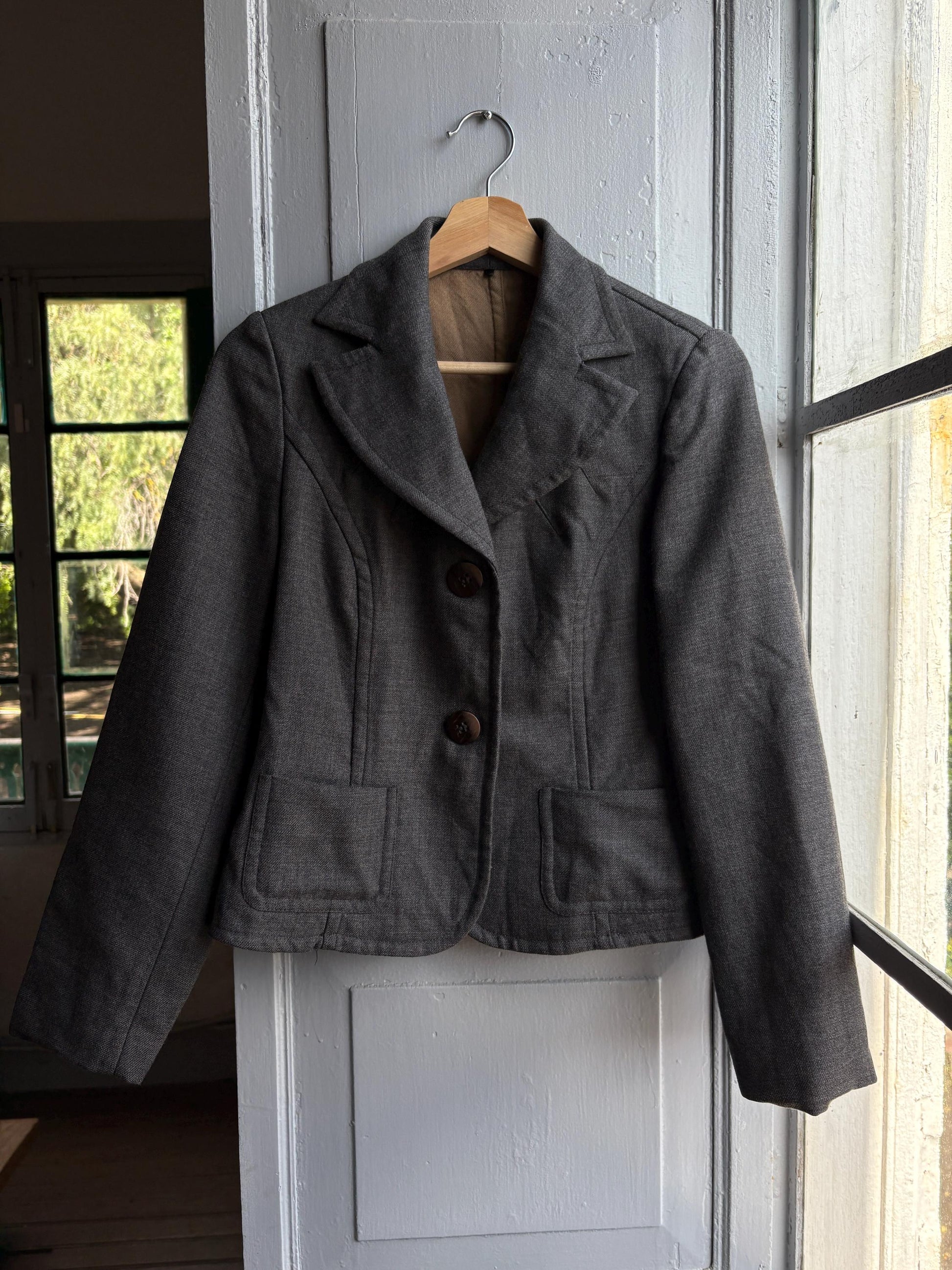 Tailored Grey Wool Blazer — back view