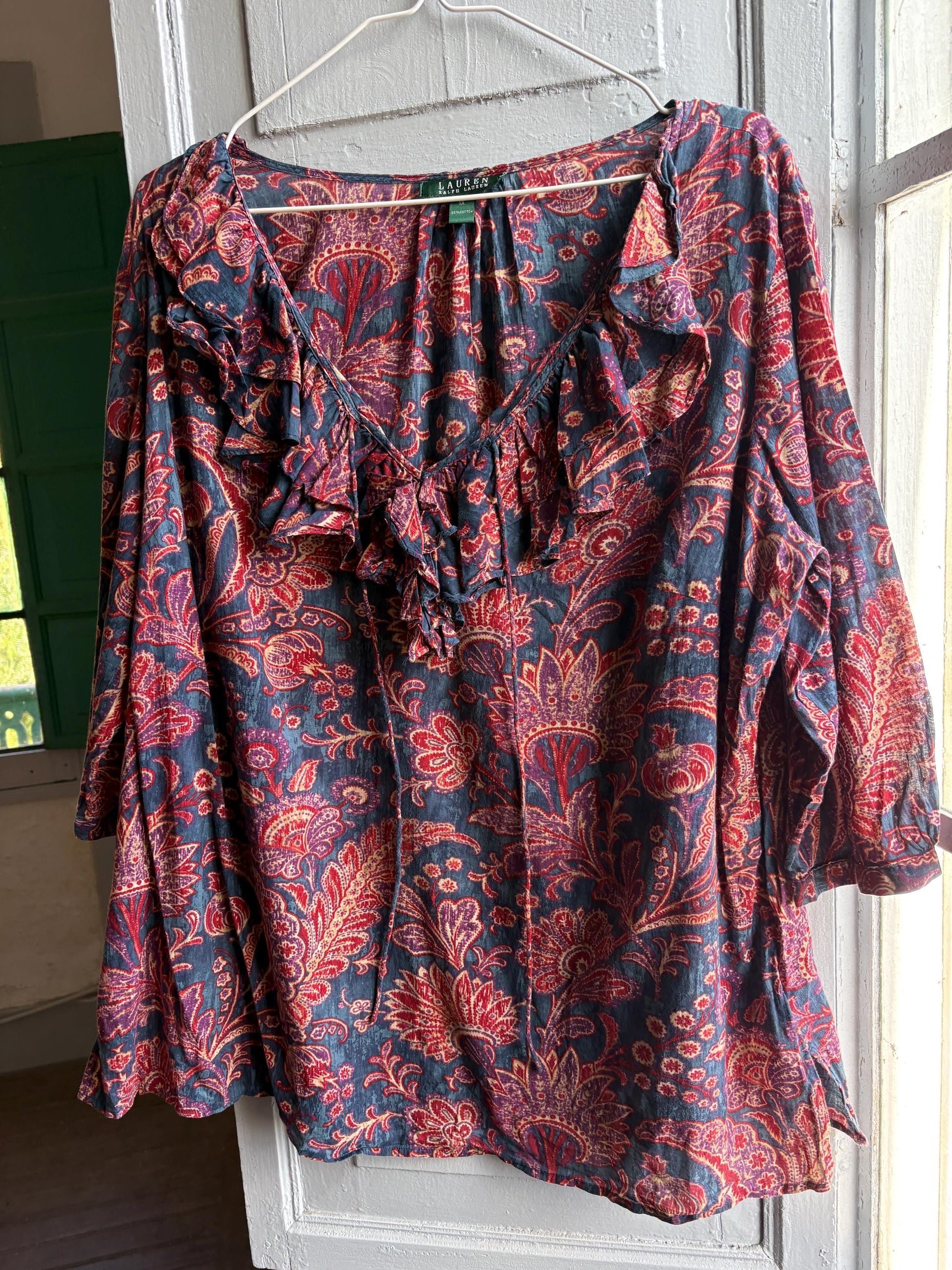 Floral Ruffled V-Neck Cotton Blouse — additional view 11