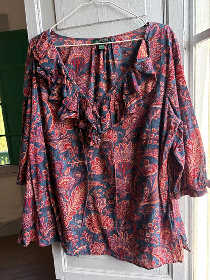 Floral Ruffled V-Neck Cotton Blouse — additional view 11