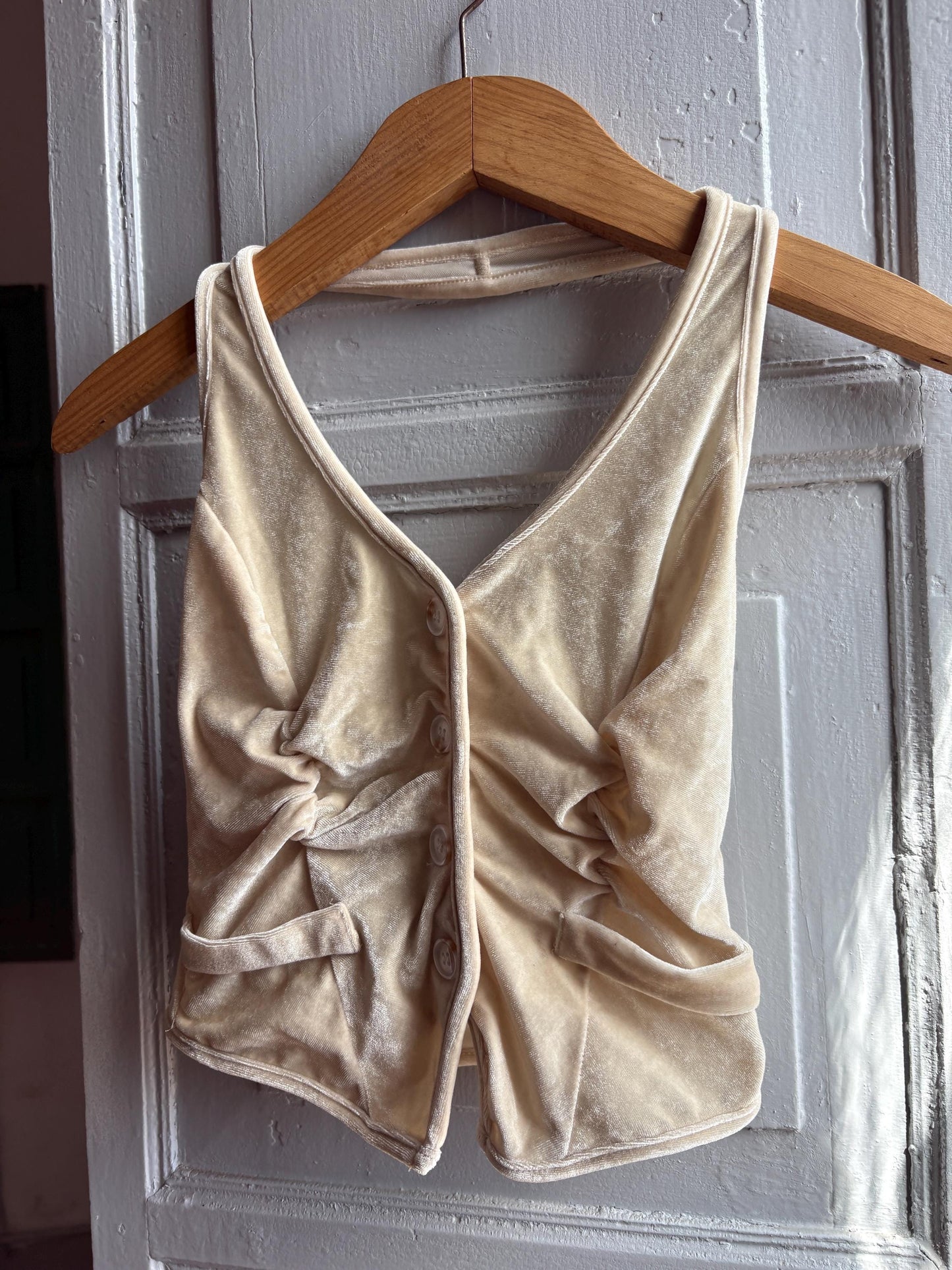 Light Beige Velvet Halter Camisole — fabric close-up