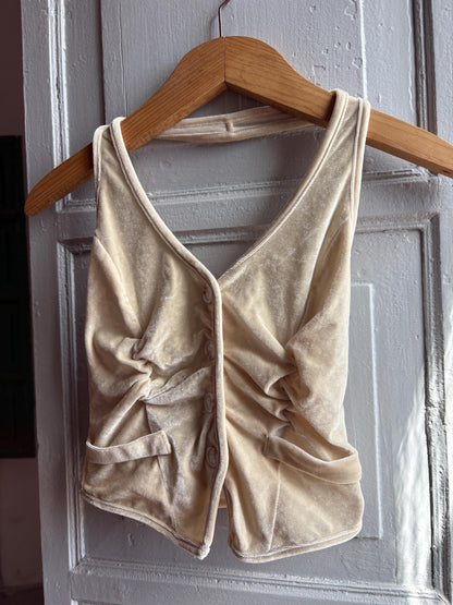 Light Beige Velvet Halter Camisole — fabric close-up