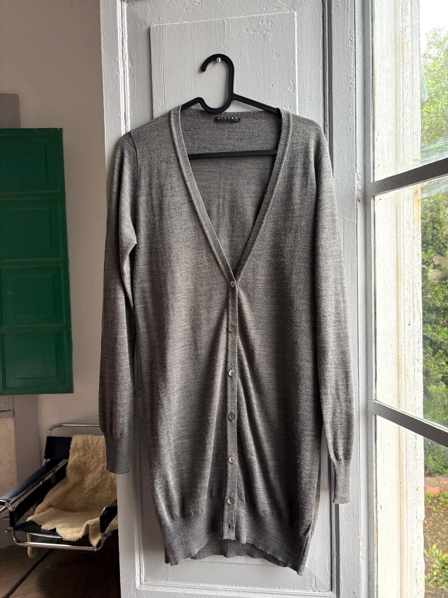Grey Wool Blend Long Vest — detail