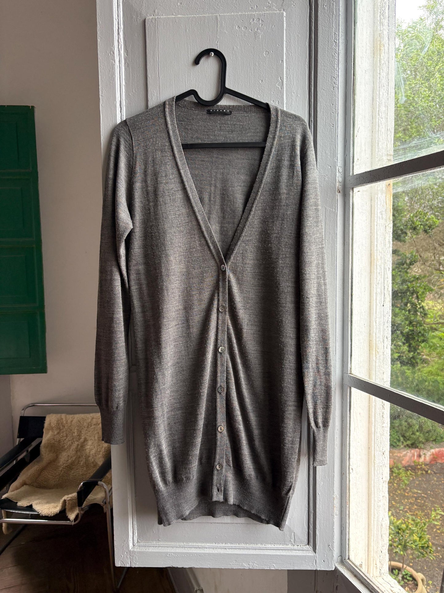 Grey Wool Blend Long Vest — fabric close-up