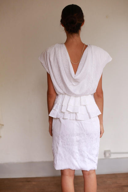 Textured White Knee-Length Peplum Dress — additional view 8