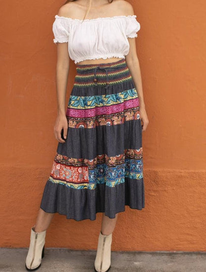 Floral Patchwork Maxi Skirt in Denim — additional view 11