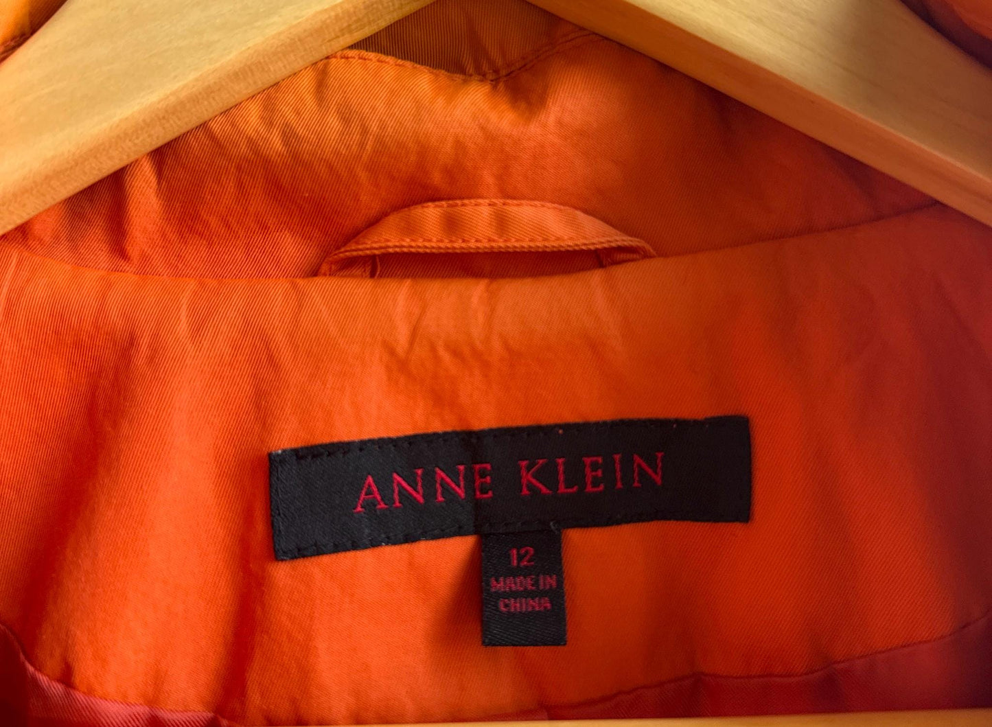 Orange Anne Klein Trench Coat — fabric close-up