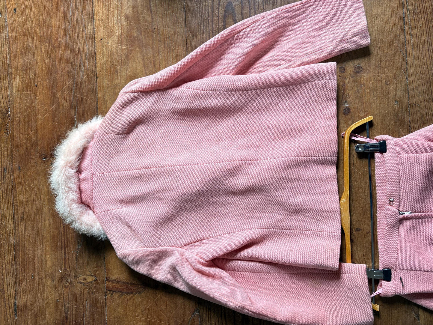 Vintage pink pure wool suit, 2-piece set, size S