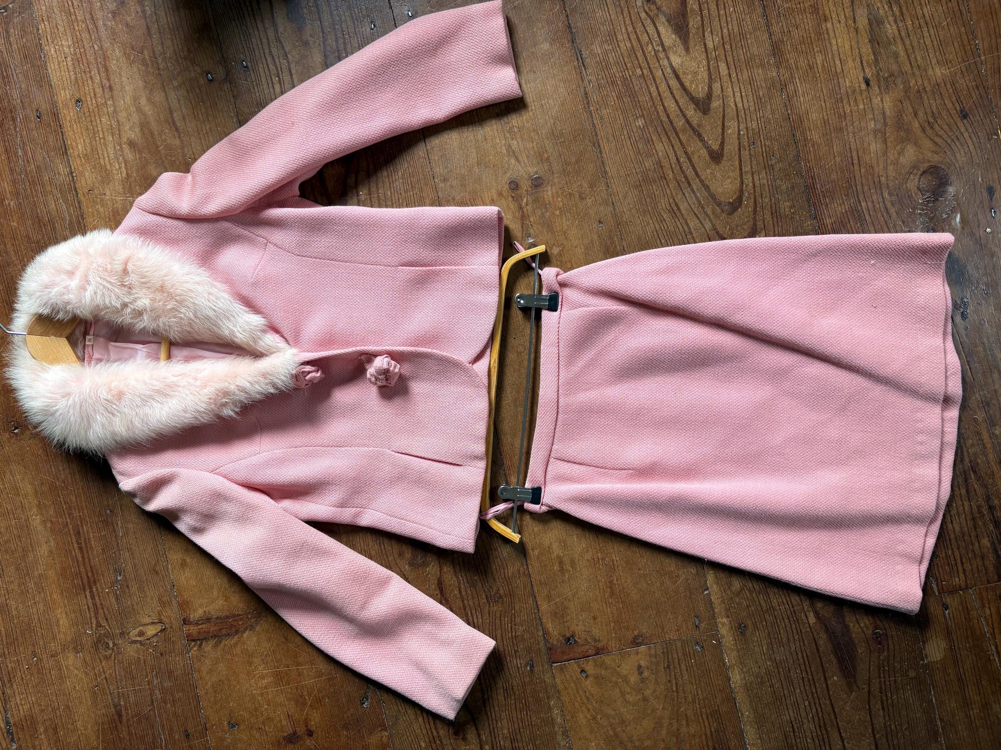 Vintage pink pure wool suit, 2-piece set, size S