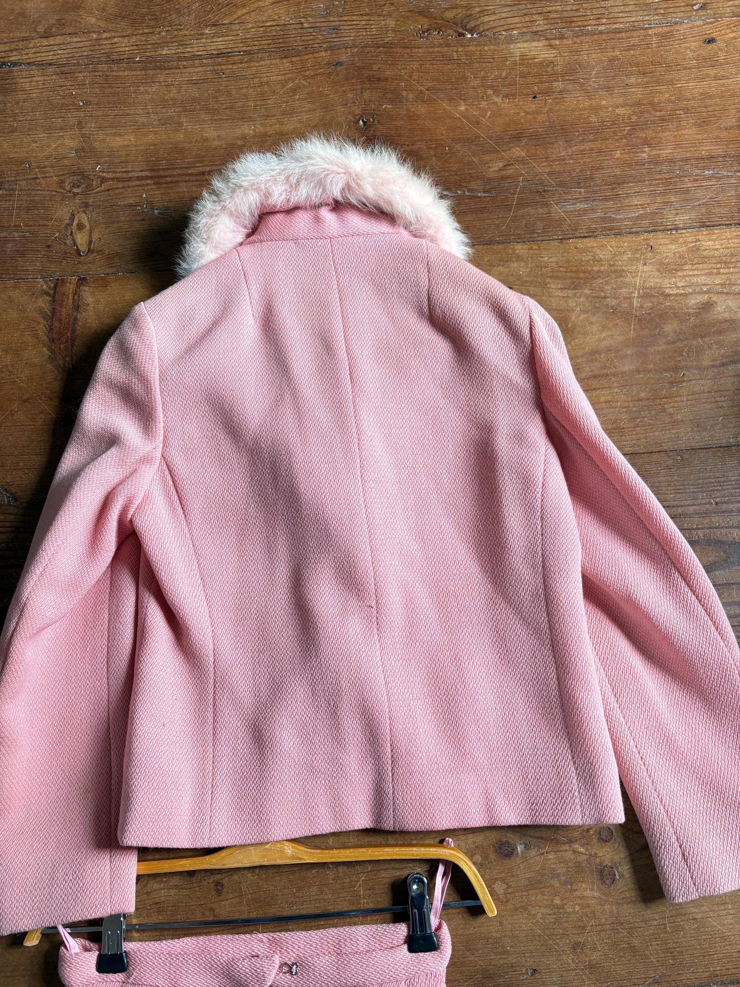 Vintage pink pure wool suit, 2-piece set, size S
