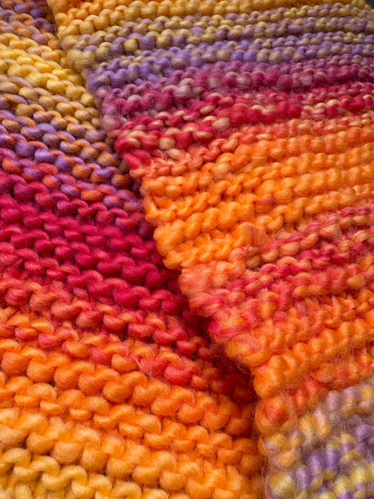 Multicolor Handknit Chunky Scarf — detail