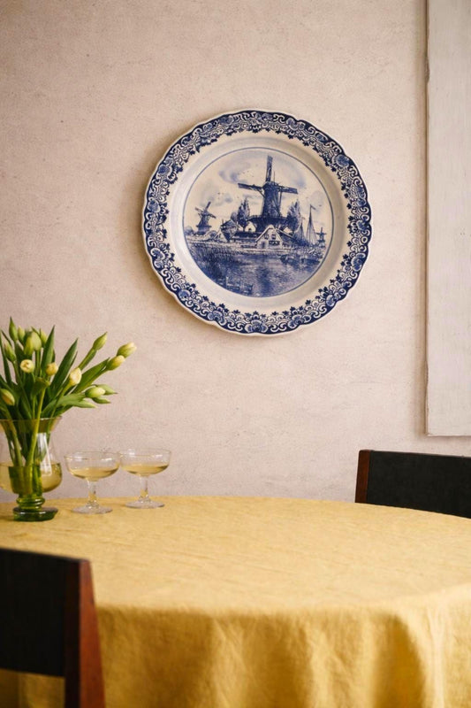Vintage Delft Blue Windmill Plate, Delft Handwerk Holland, Dutch Blue & White Wall Plate, Cottagecore Decor, Collectible Ceramic