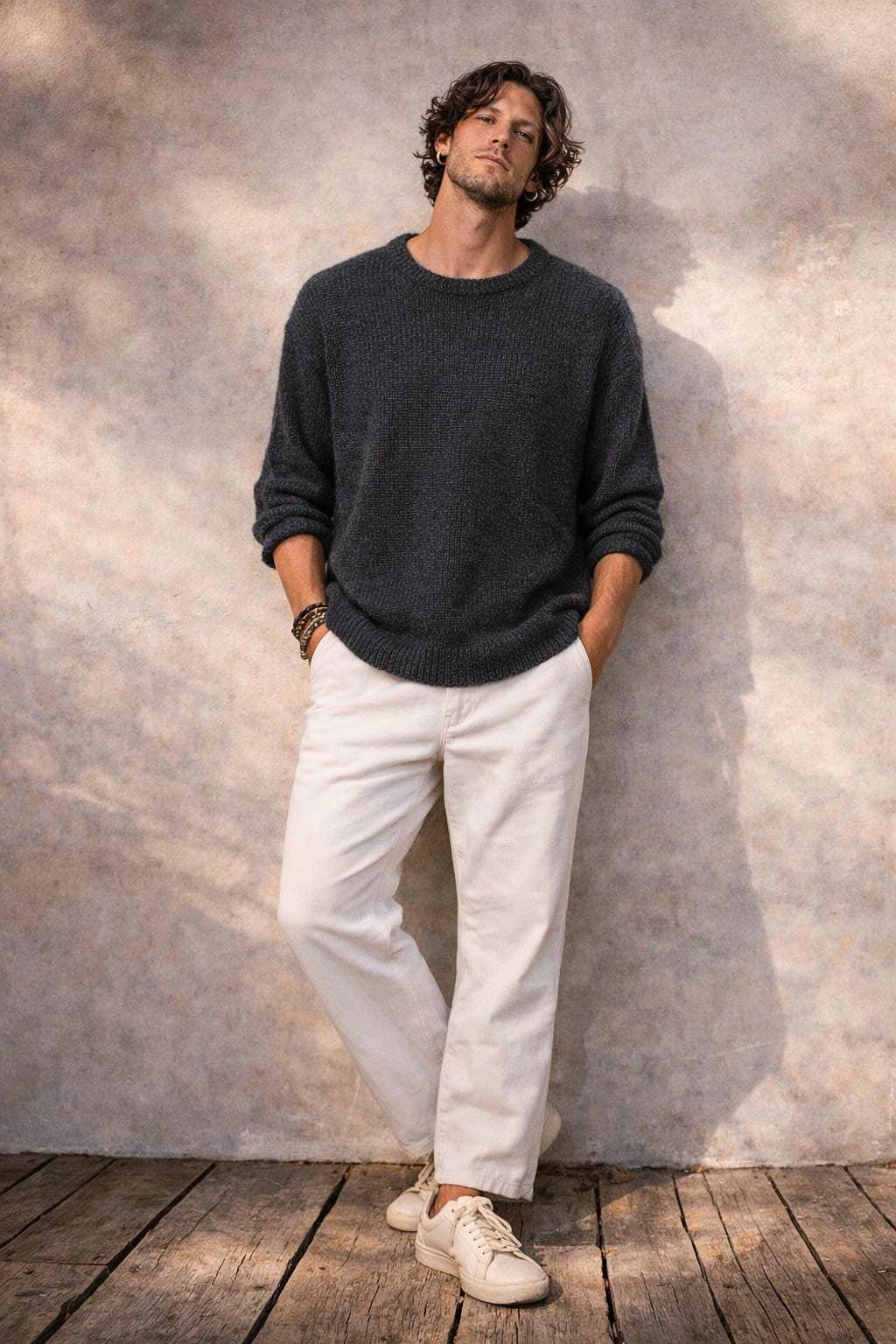 Dark Academia Ash Grey Wool Blend Pullover