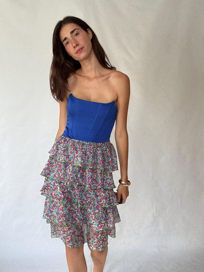 Silk Floral Tiered Skirt with Elegant Ruffles