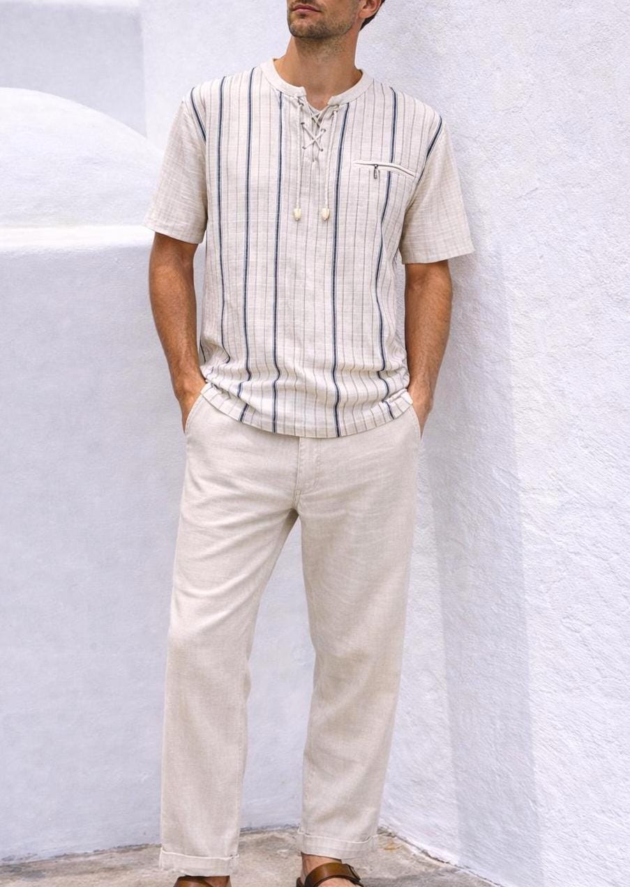 Natural-Toned Striped Cotton Shirt