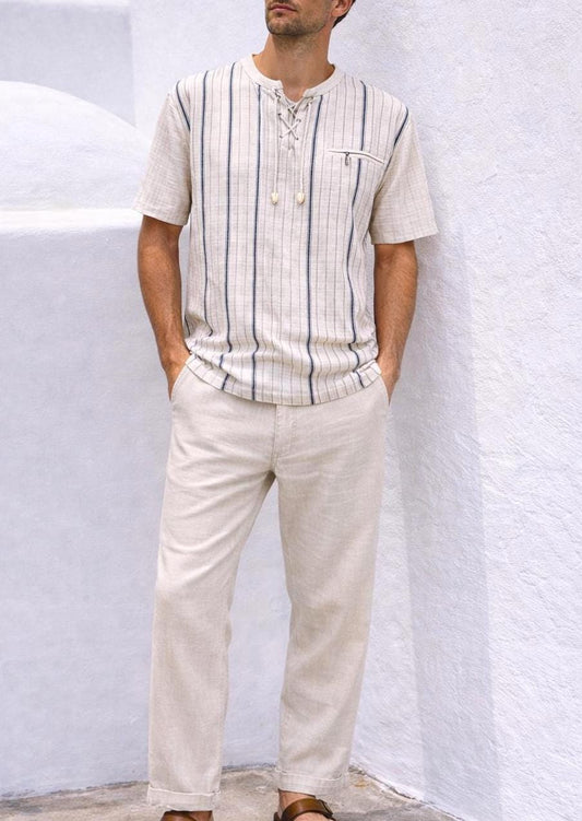 Zeepmayer striped cotton shirt, size L Natural-toned short sleeve summer top