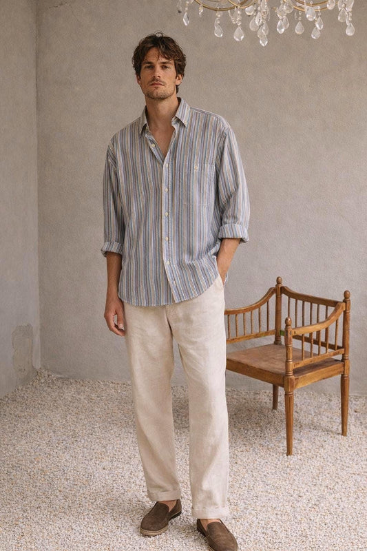 Vintage Striped Cotton Blend Button-Down Shirt