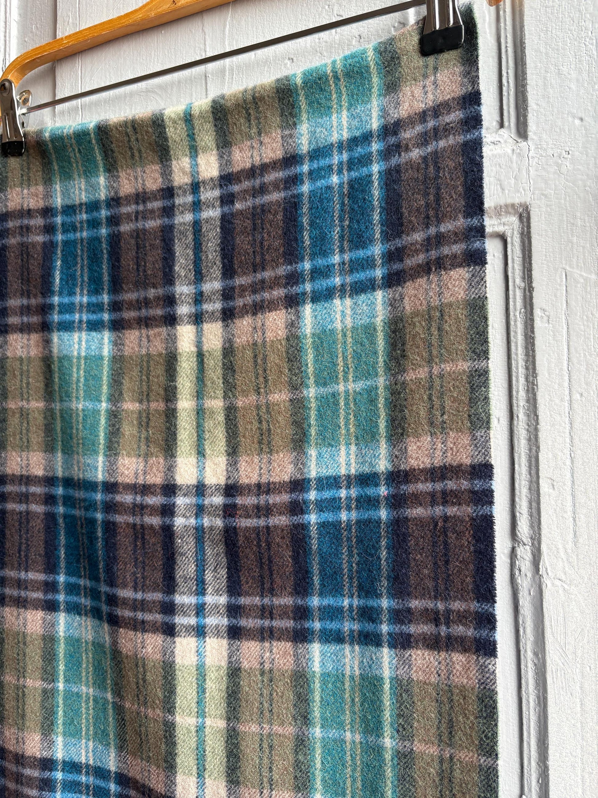 Plaid Wool Angora Scarf with Fringe Detail — additional view 7