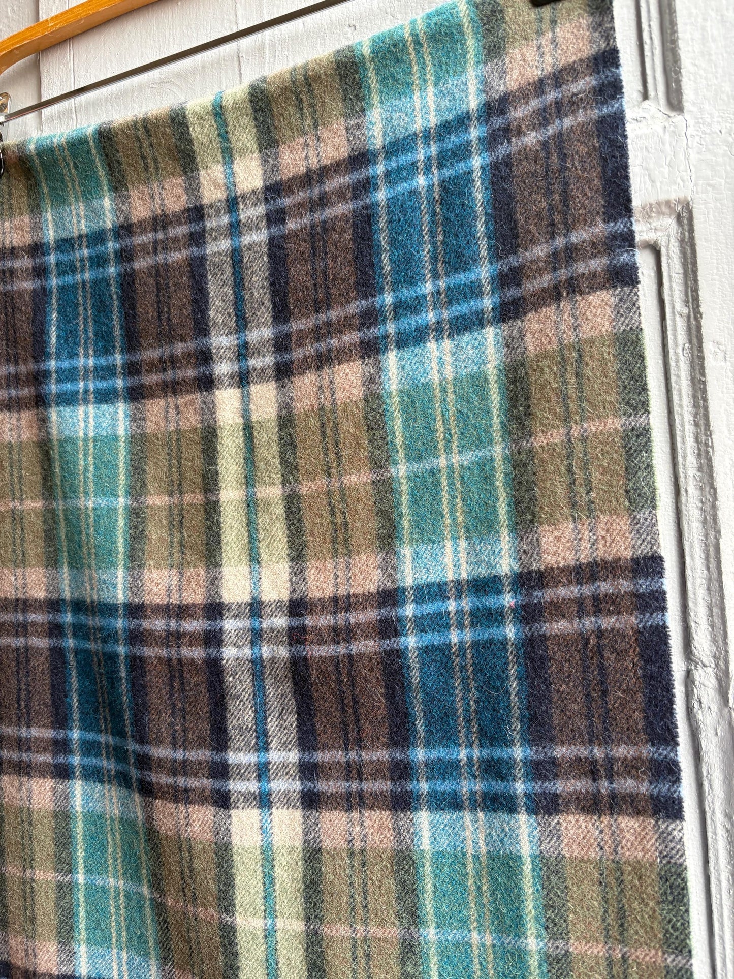 Plaid Wool Angora Scarf with Fringe Detail — additional view 9