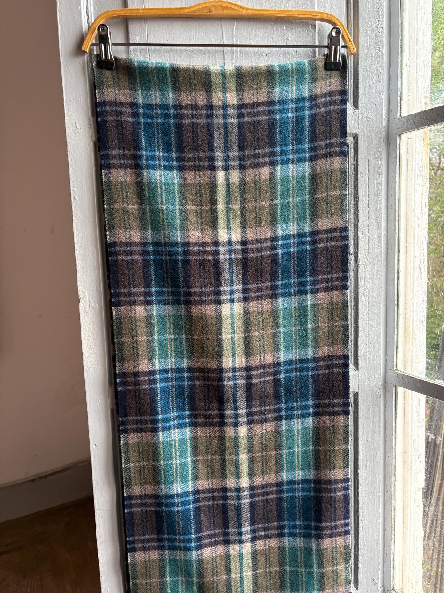 Plaid Wool Angora Scarf with Fringe Detail — additional view 11