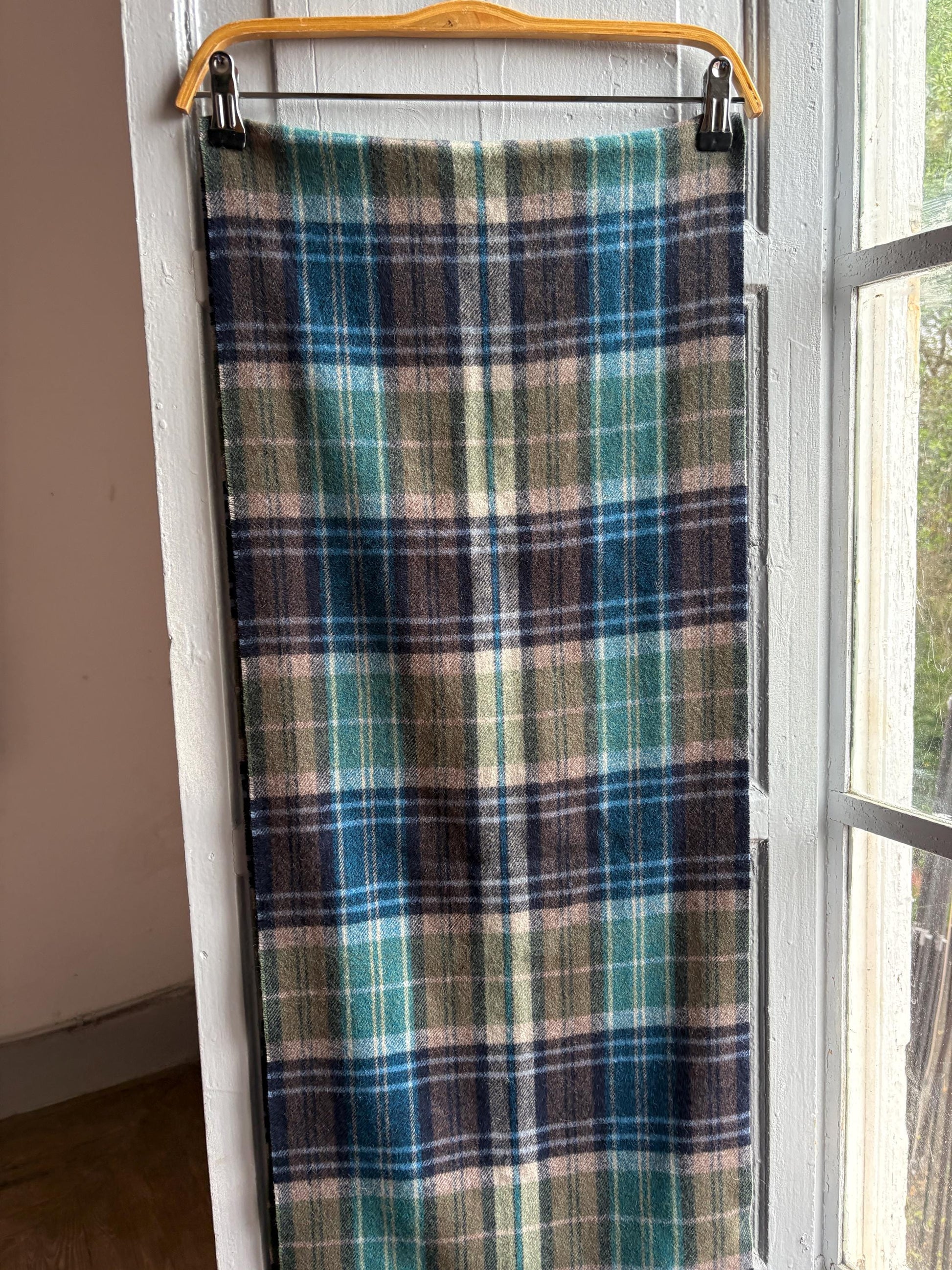 Plaid Wool Angora Scarf with Fringe Detail — additional view 11