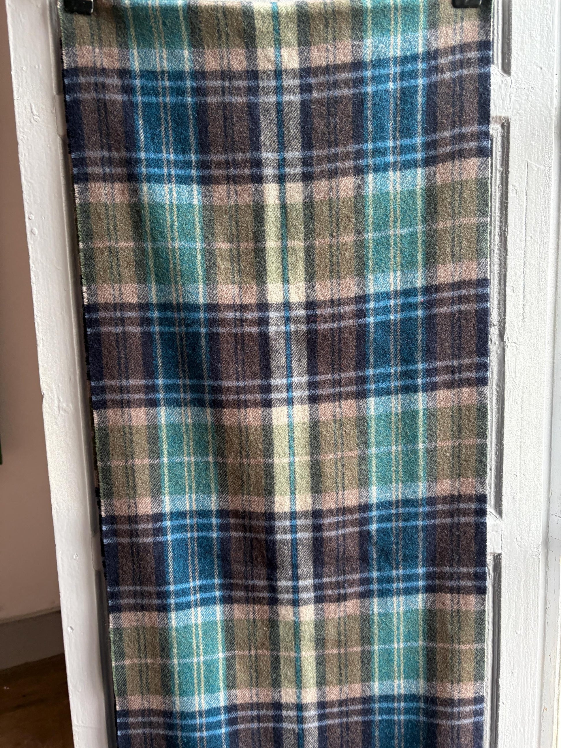 Plaid Wool Angora Scarf with Fringe Detail — additional view 12