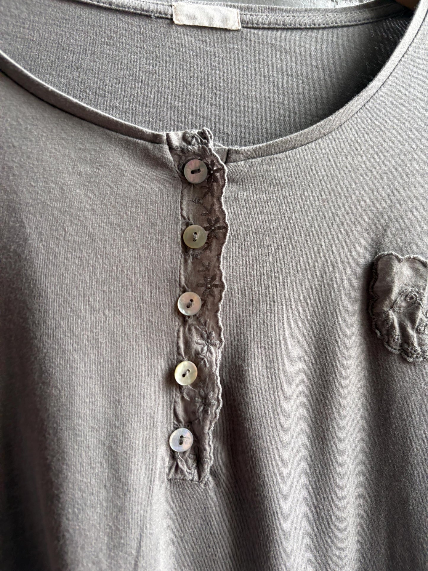 Grey Modal Cotton Blend Henley T-Shirt — additional view 6
