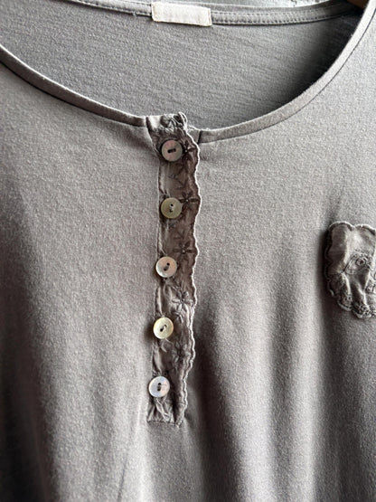 Grey Modal Cotton Blend Henley T-Shirt — additional view 6