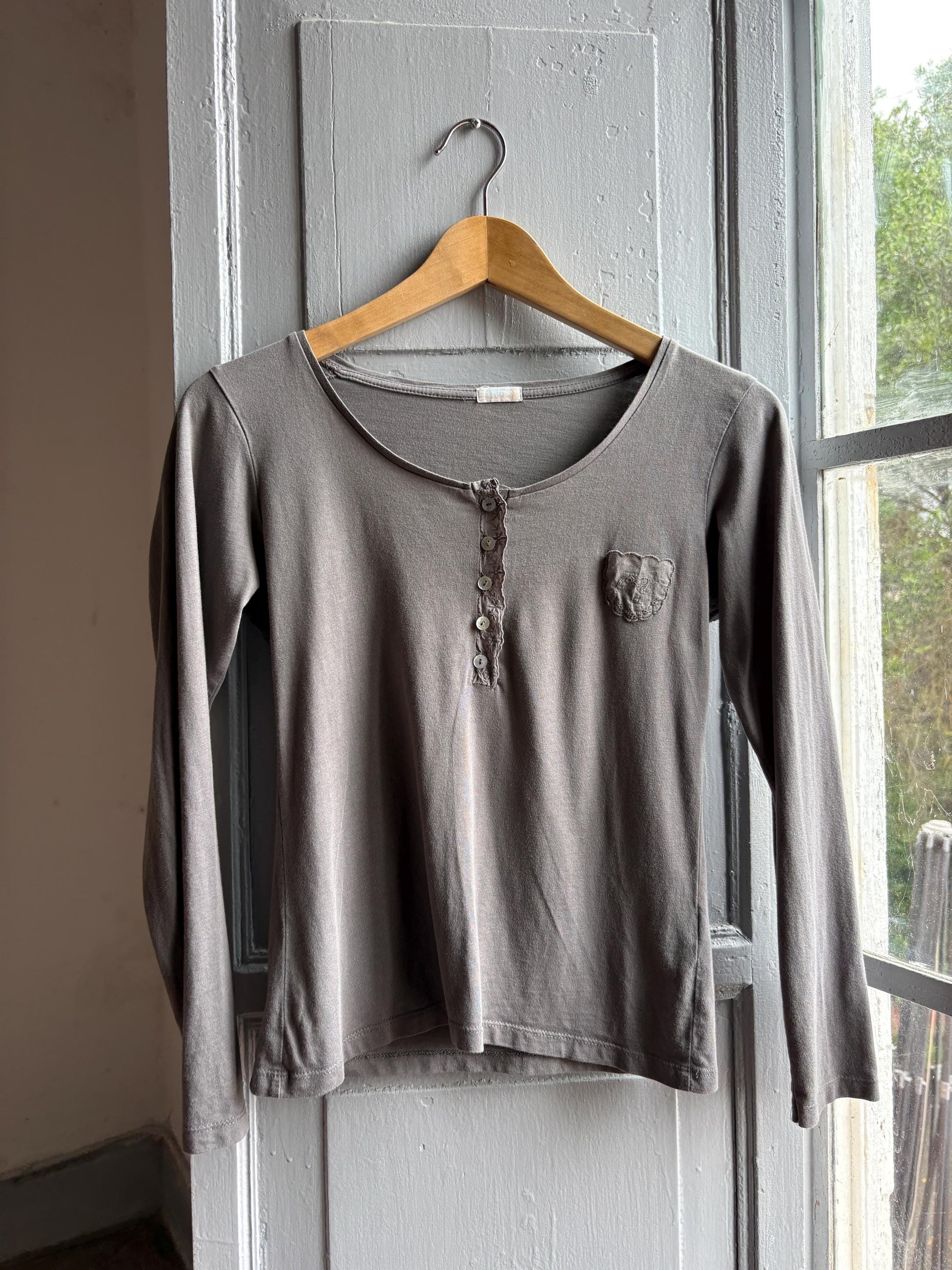 Grey Modal Cotton Blend Henley T-Shirt — additional view 12