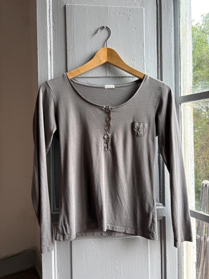 Grey Modal Cotton Blend Henley T-Shirt — additional view 12