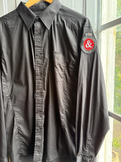 Vintage French Black Cotton Oxford Shirt — fabric close-up