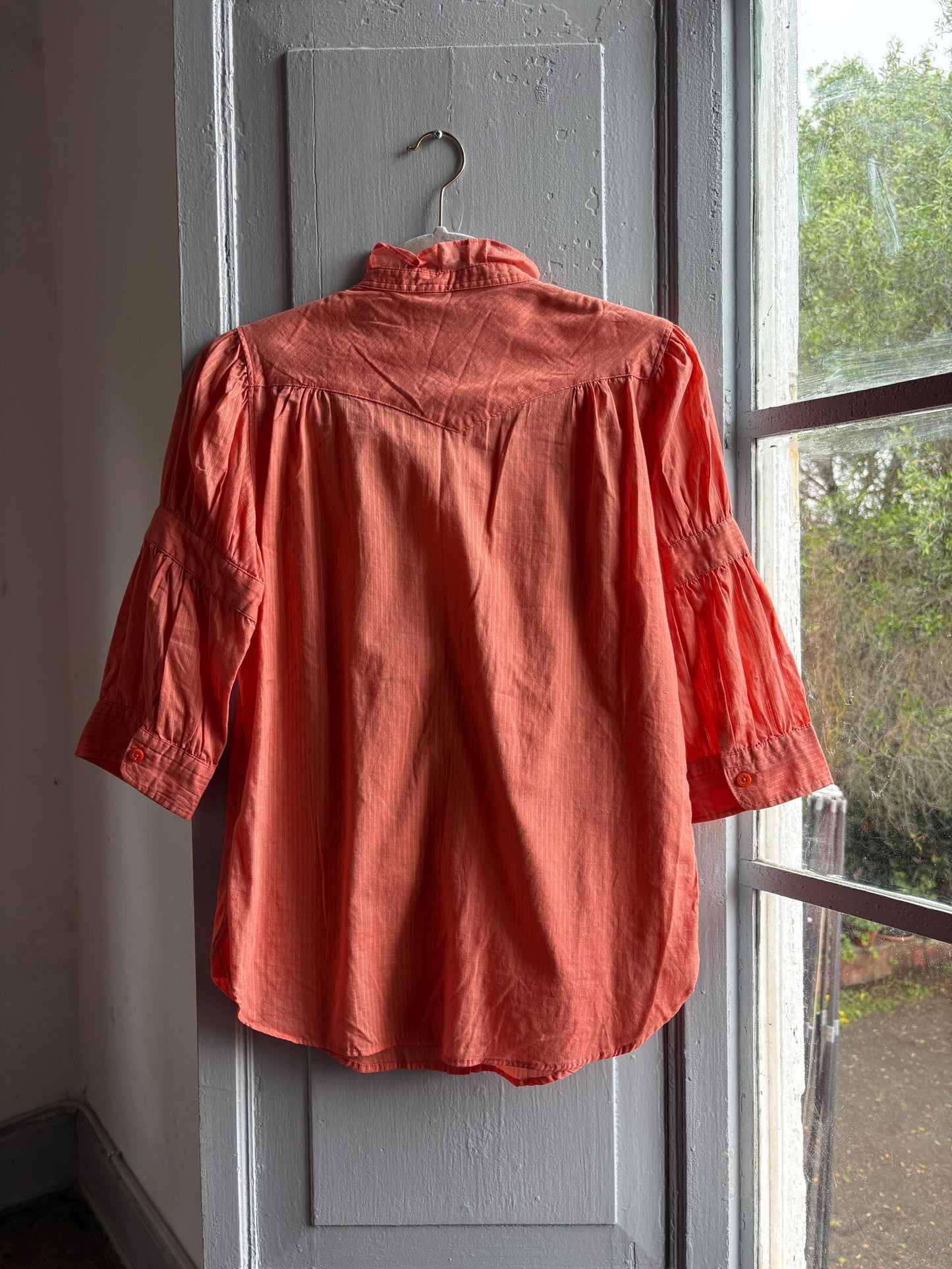 Orange Pink Ruffled Cotton Blouse — back view