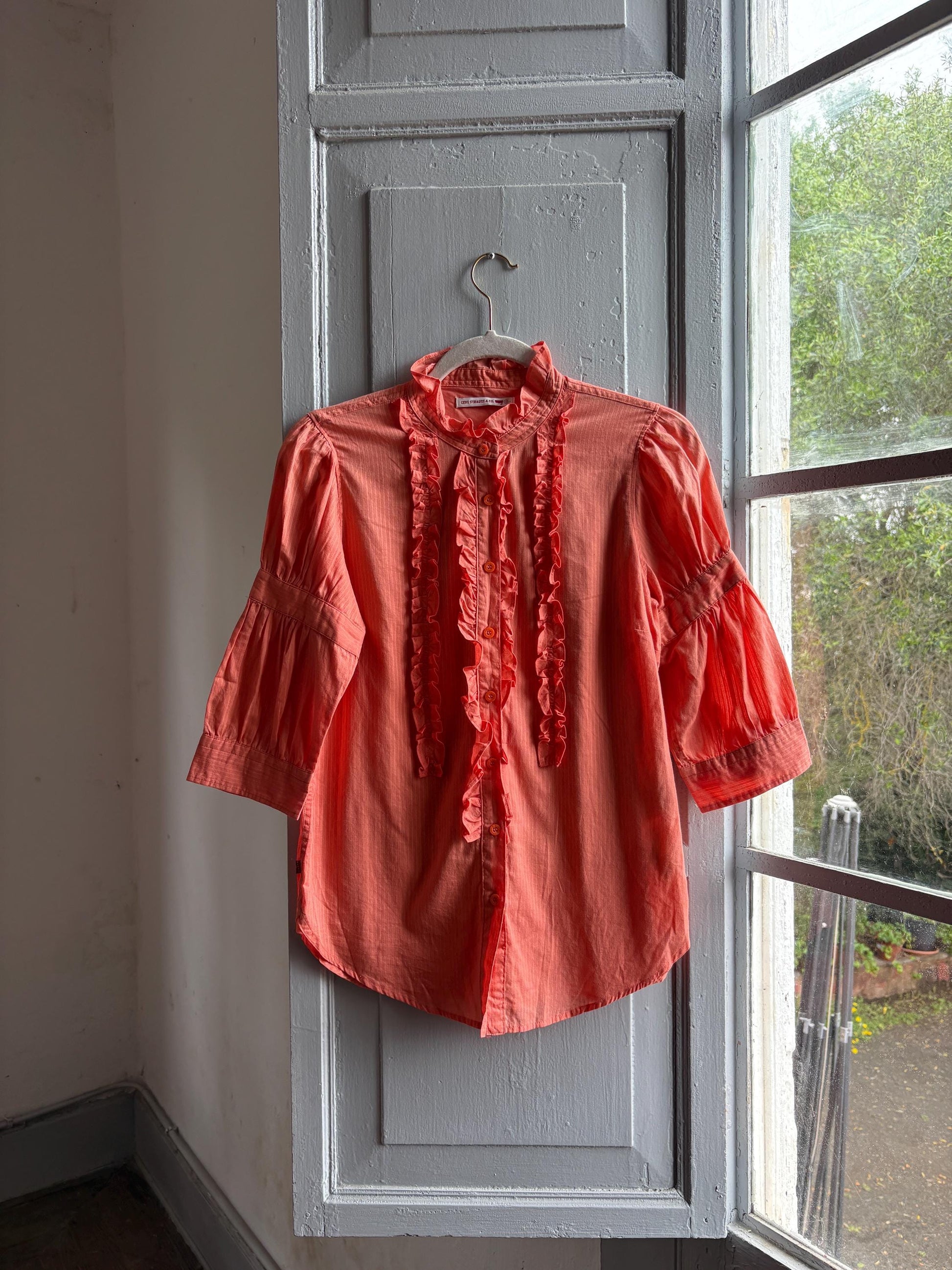 Orange Pink Ruffled Cotton Blouse — additional view 5