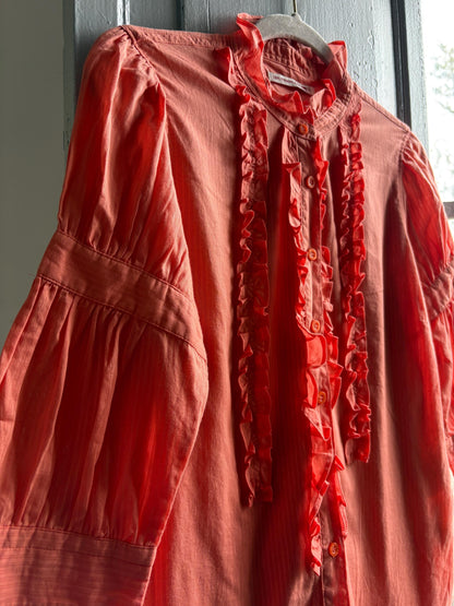 Orange Pink Ruffled Cotton Blouse — additional view 8