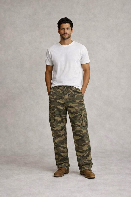 Vintage Camo Cargo Pants, Cotton Grunge Style