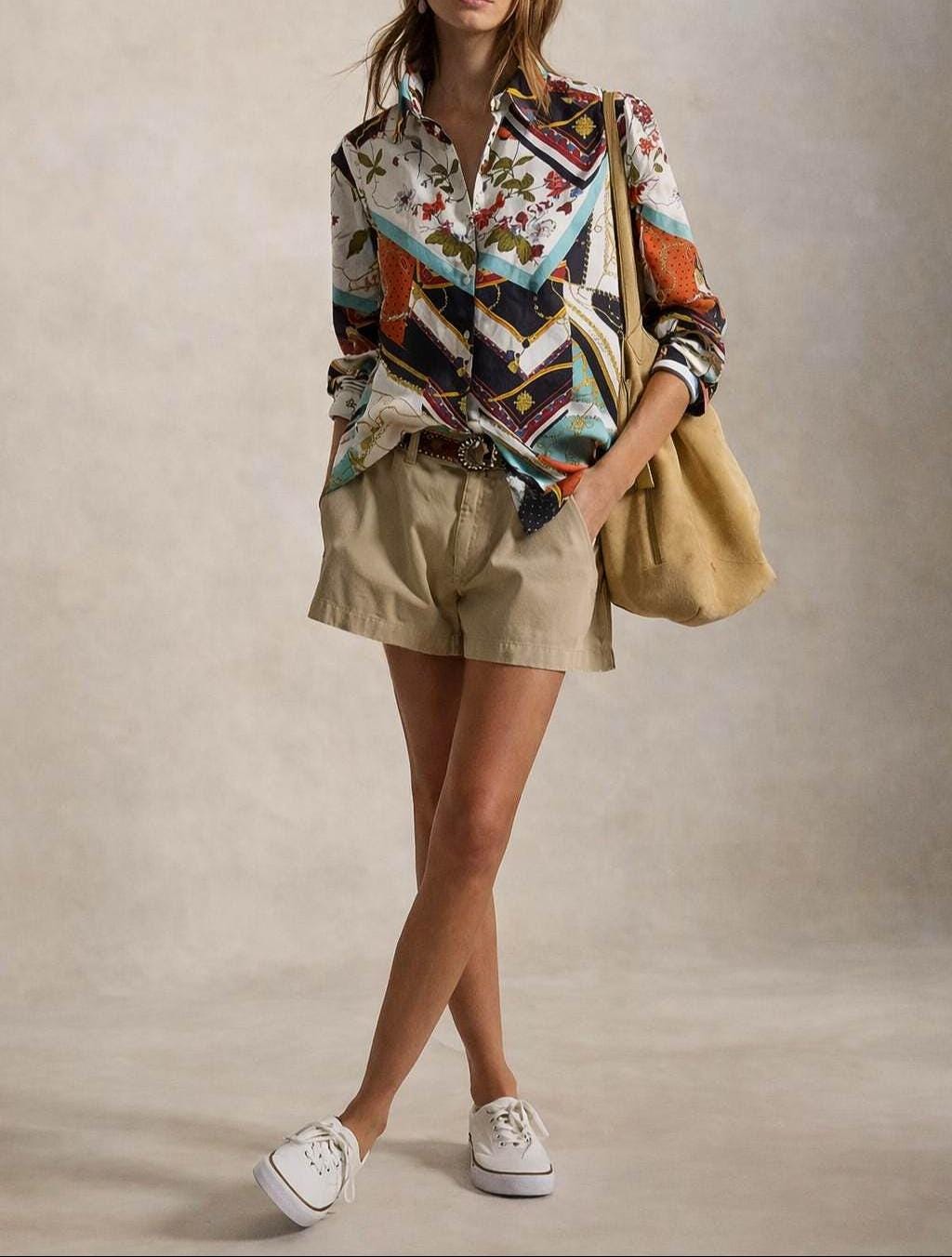 Retro 80s Multicolor Button-Up Blouse