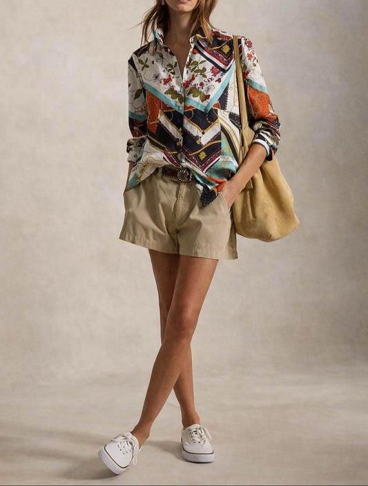 Retro 80s Multicolor Button-Up Blouse