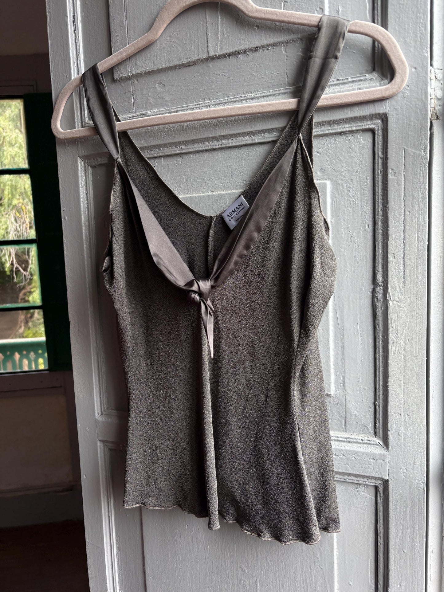 Charcoal Camisole With Tie Front — fabric close-up